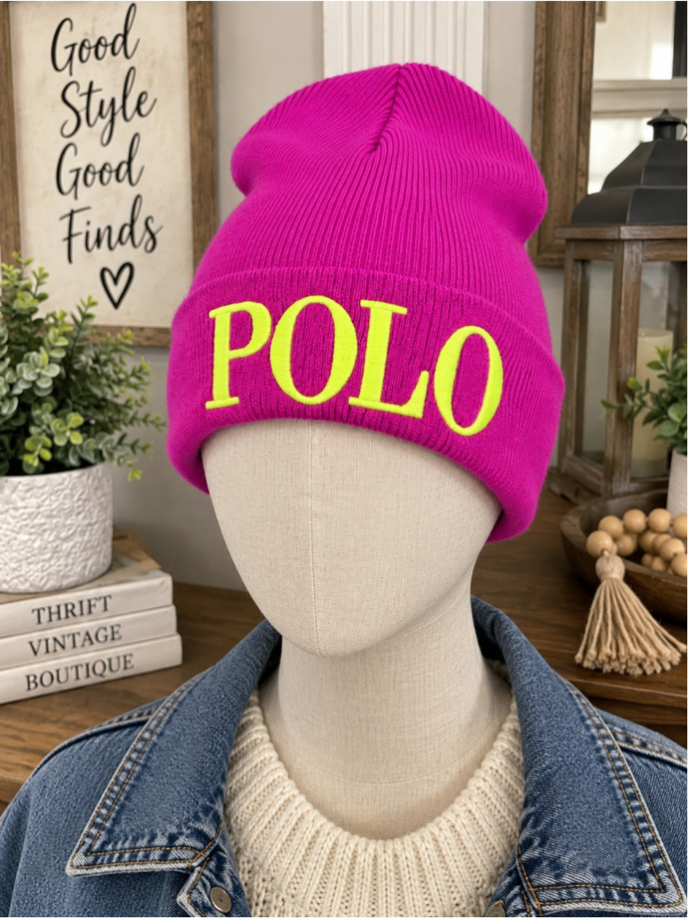 Women's Polo Ralph Lauren Beanie Hat One Size Pink Yellow